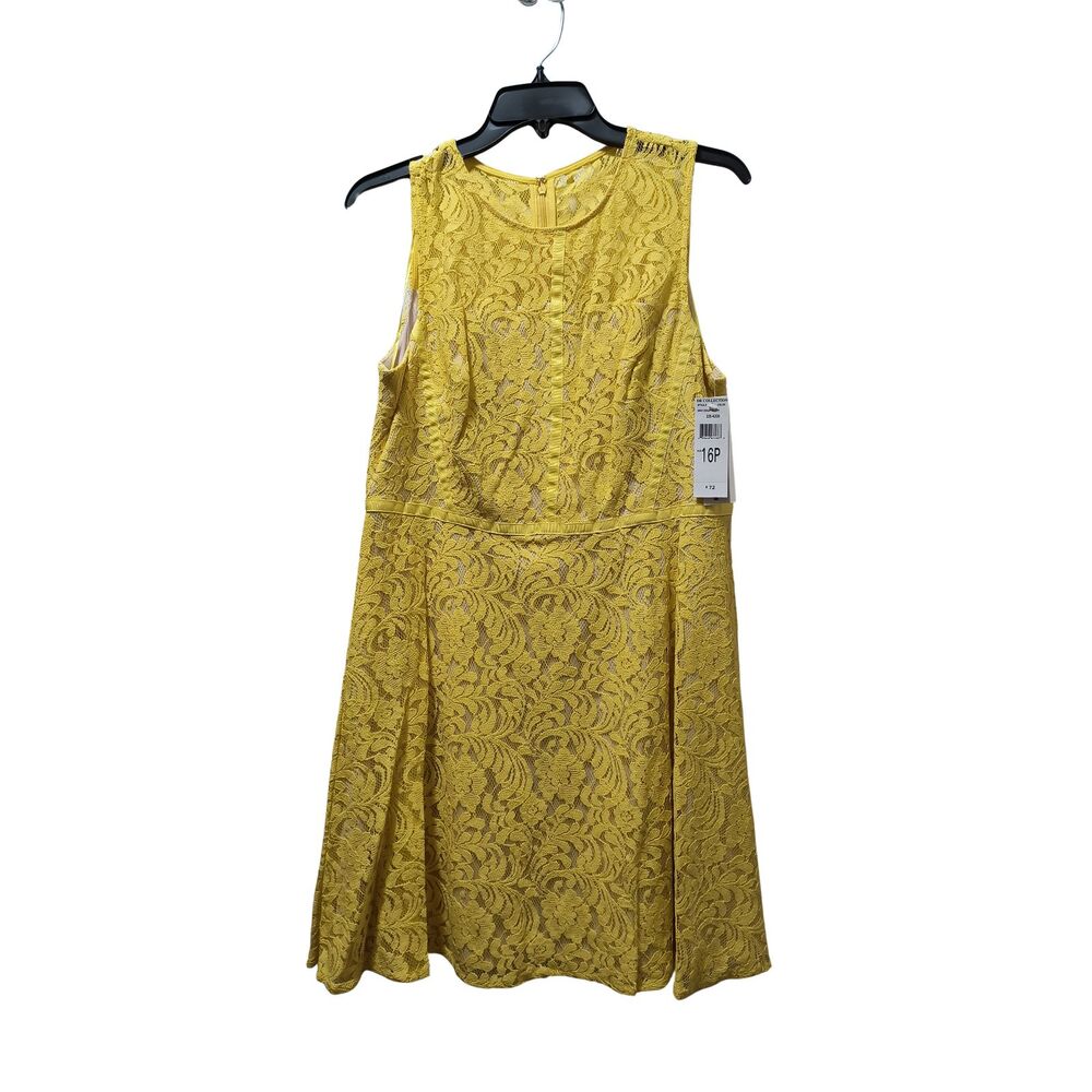 Donna Ricco DR Collection Fit-And-Flare Lace Dress 16P Yellow Sleeveless  NWT